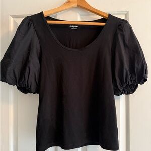 Old Navy Mixed Media Balloon Sleeve Black Top Size M